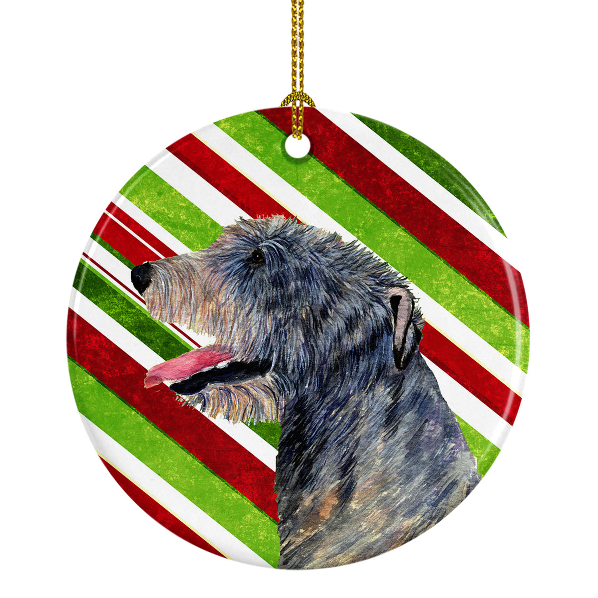 Irish Wolfhound Candy Cane Holiday Christmas Ceramic Ornament SS4575 - the-store.com