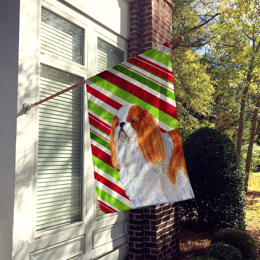 English Toy Spaniel Candy Cane Holiday Christmas Flag Canvas House Size  the-store.com.