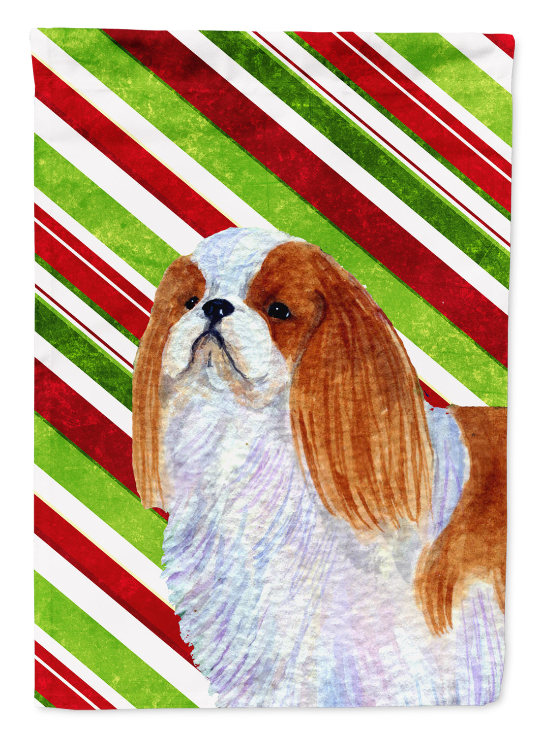 English Toy Spaniel Candy Cane Holiday Christmas Flag Canvas House Size  the-store.com.