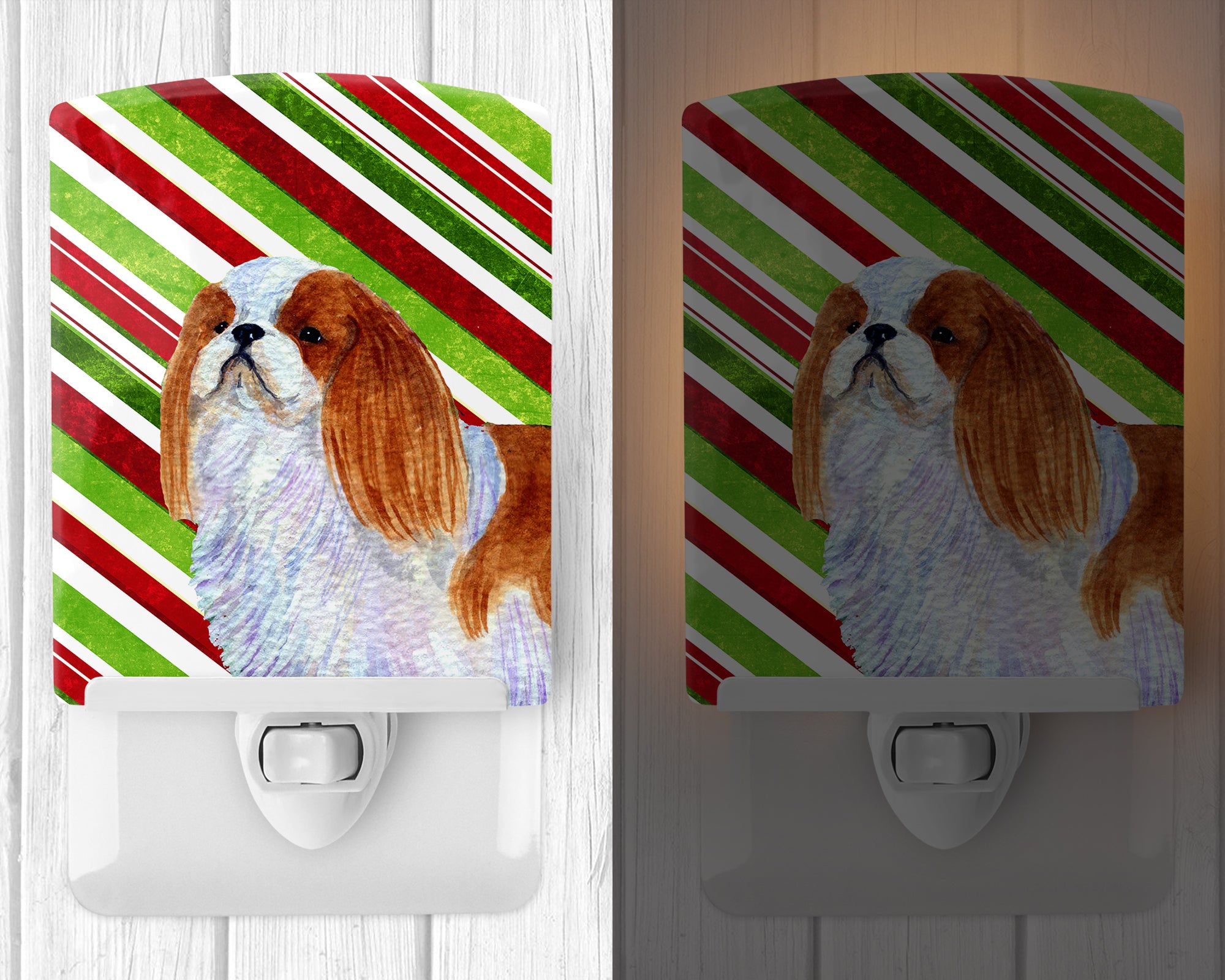 English Toy Spaniel Candy Cane Holiday Christmas Ceramic Night Light SS4576CNL - the-store.com