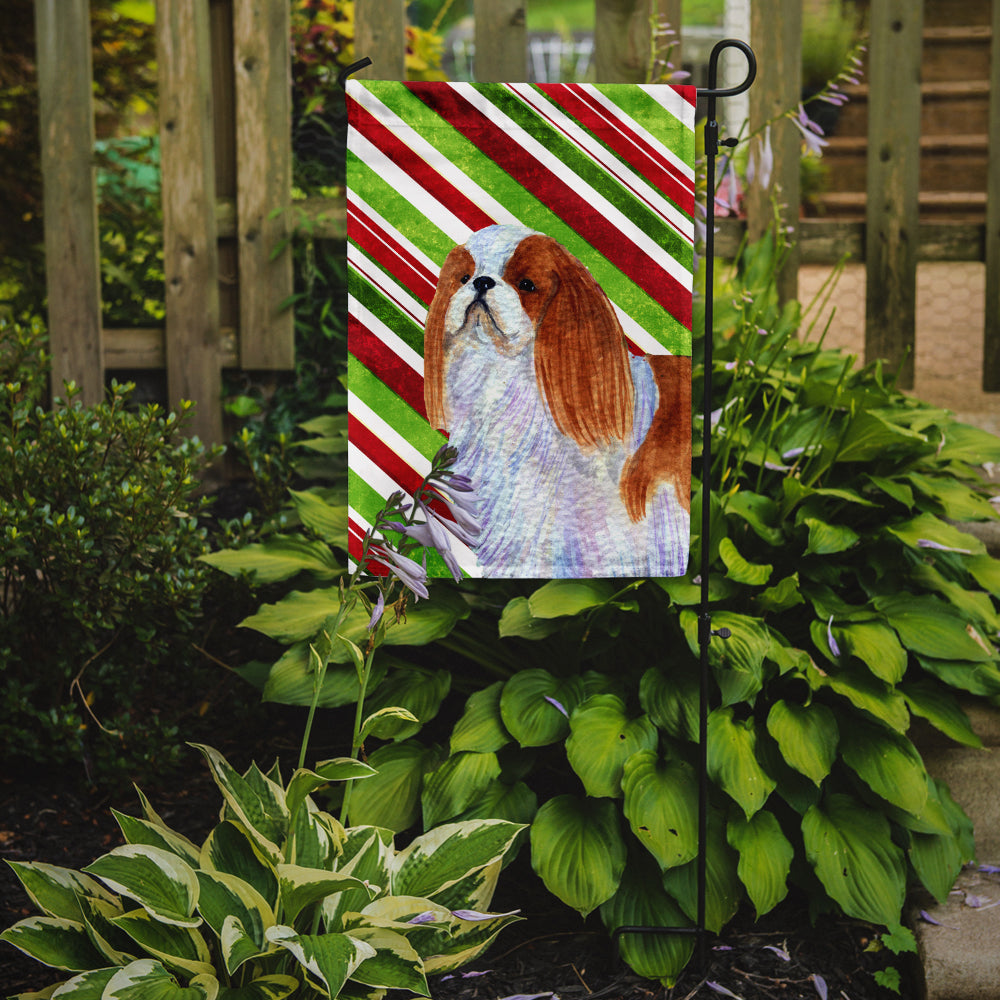 English Toy Spaniel Candy Cane Holiday Christmas Flag Garden Size.