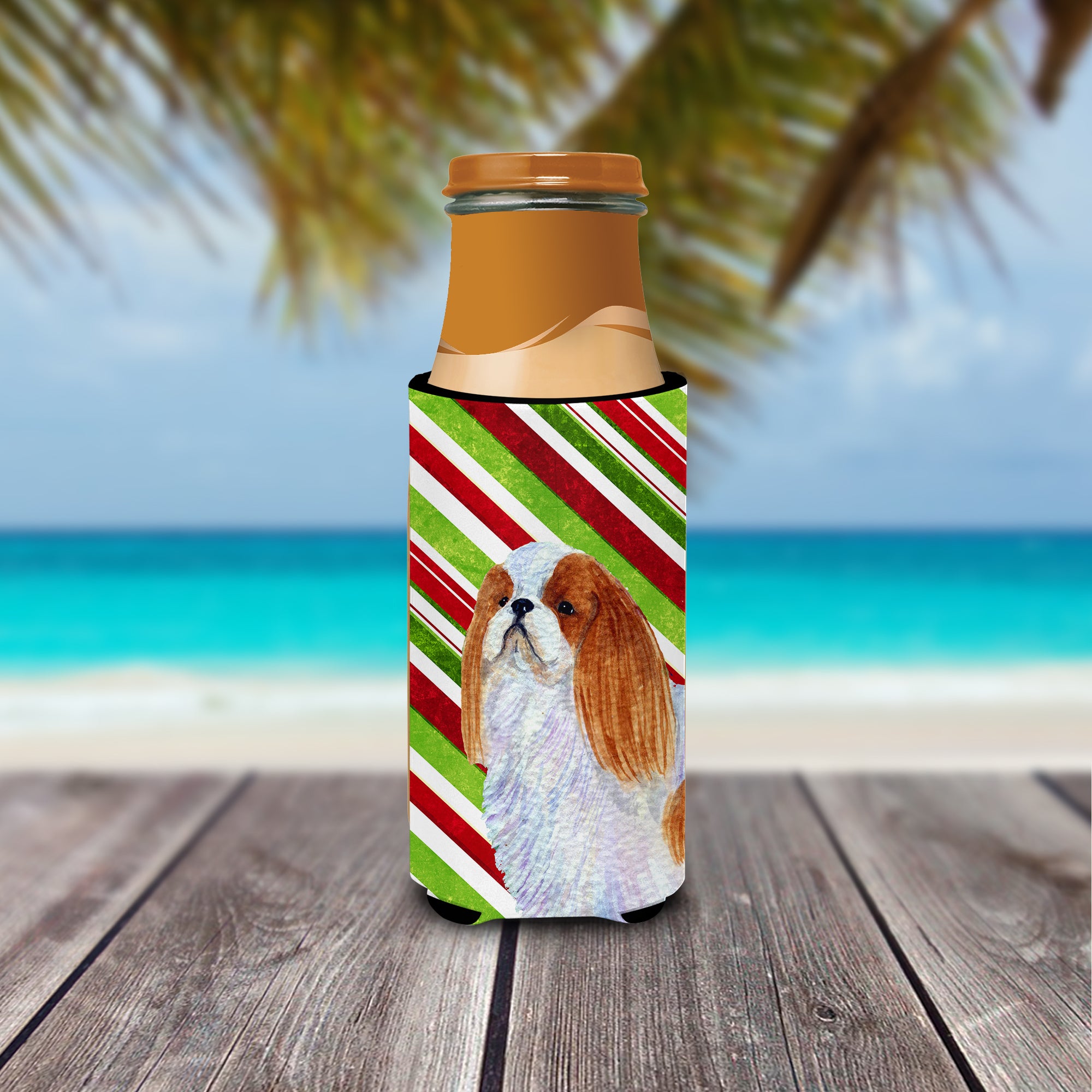 English Toy Spaniel Candy Cane Holiday Christmas Ultra Beverage Insulators for slim cans SS4576MUK.