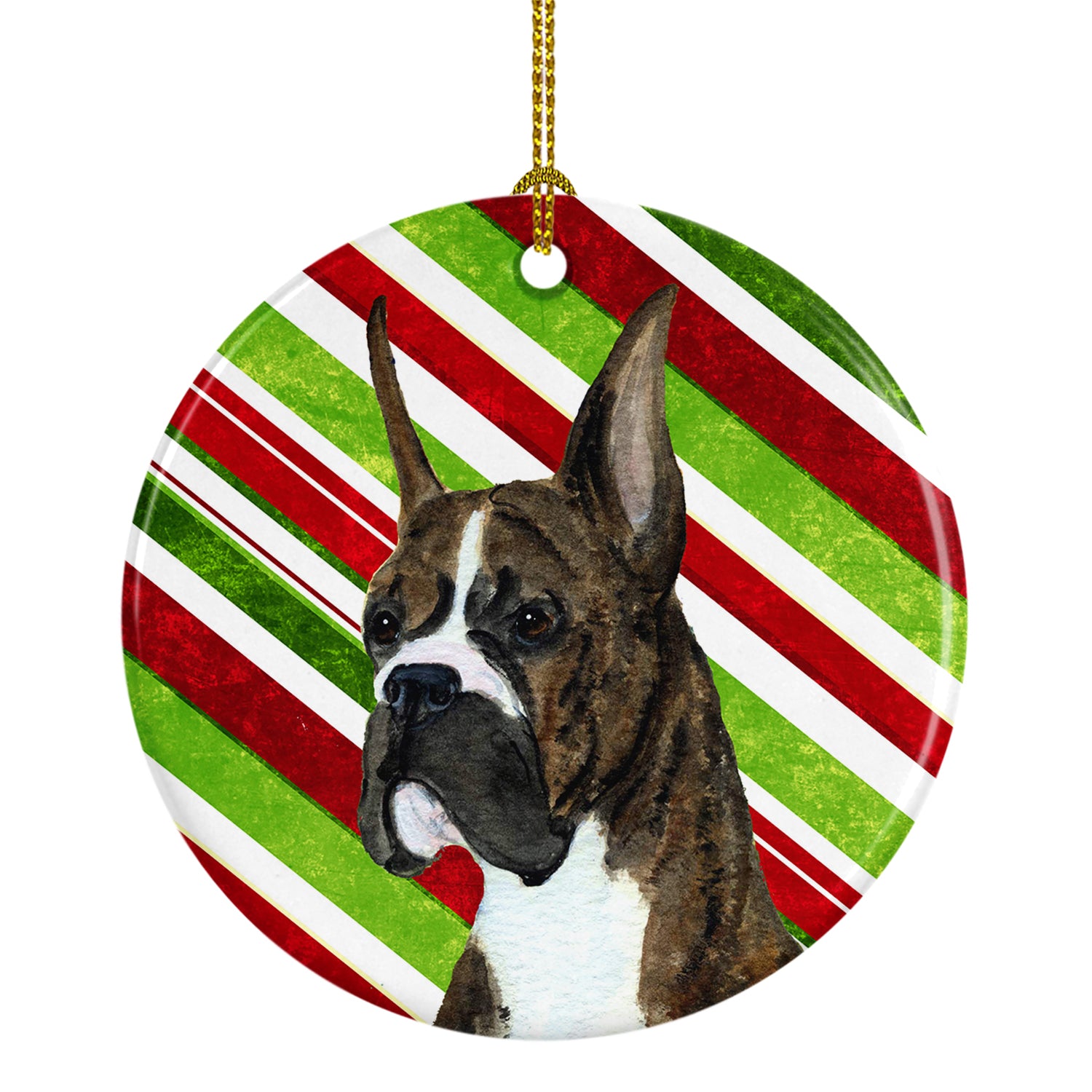 Boxer Candy Cane Holiday Christmas Ceramic Ornament SS4577 - the-store.com