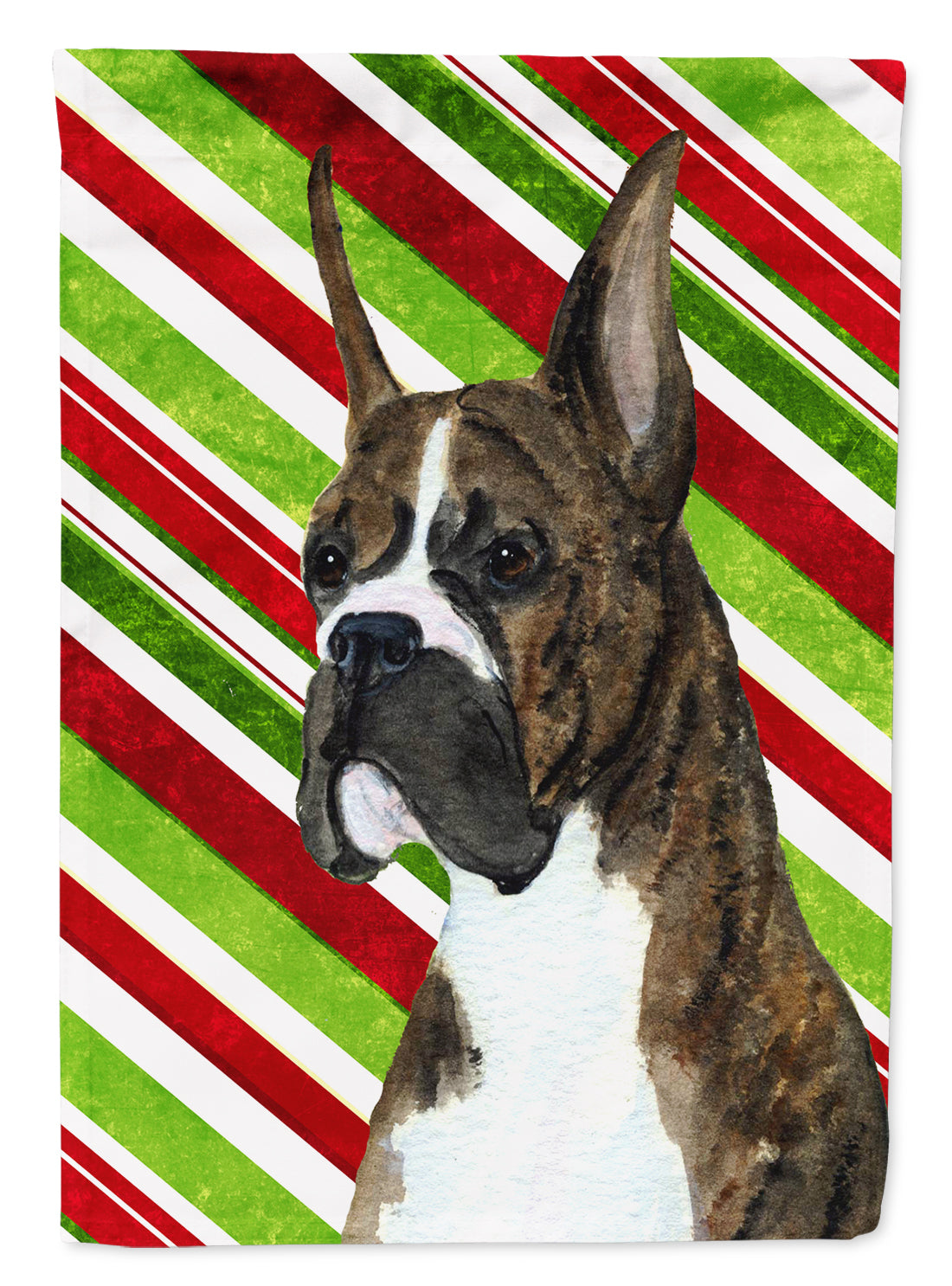 Boxer Candy Cane Holiday Christmas Flag Garden Size.