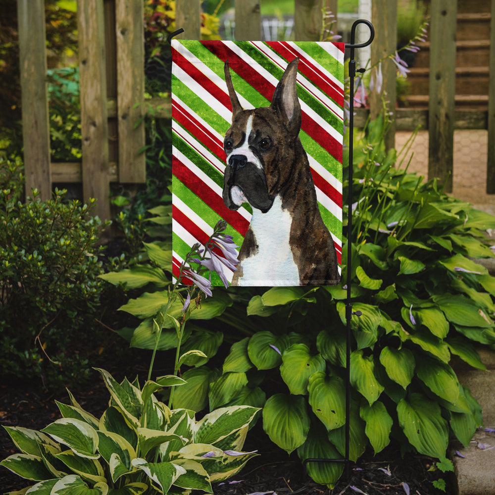 Boxer Candy Cane Holiday Christmas Flag Garden Size.