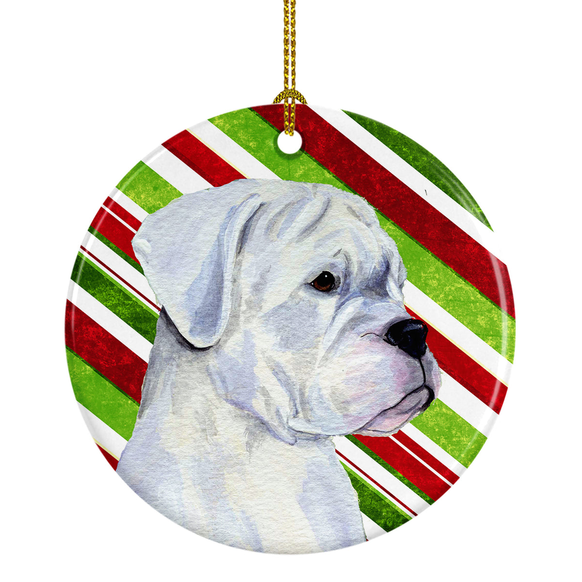 Boxer Candy Cane Holiday Christmas Ceramic Ornament SS4578 - the-store.com