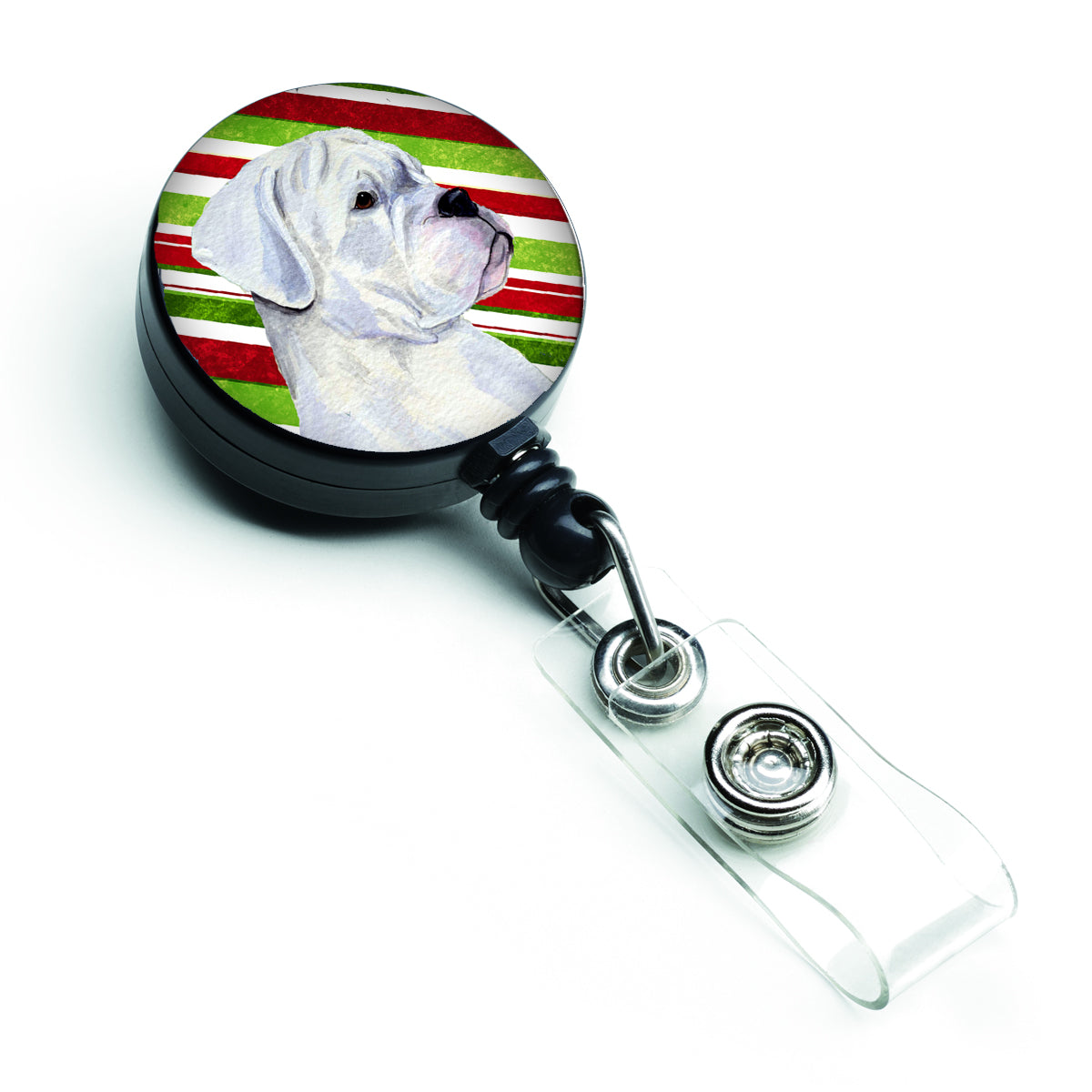 Boxer Candy Cane Holiday Christmas Retractable Badge Reel SS4578BR  the-store.com.