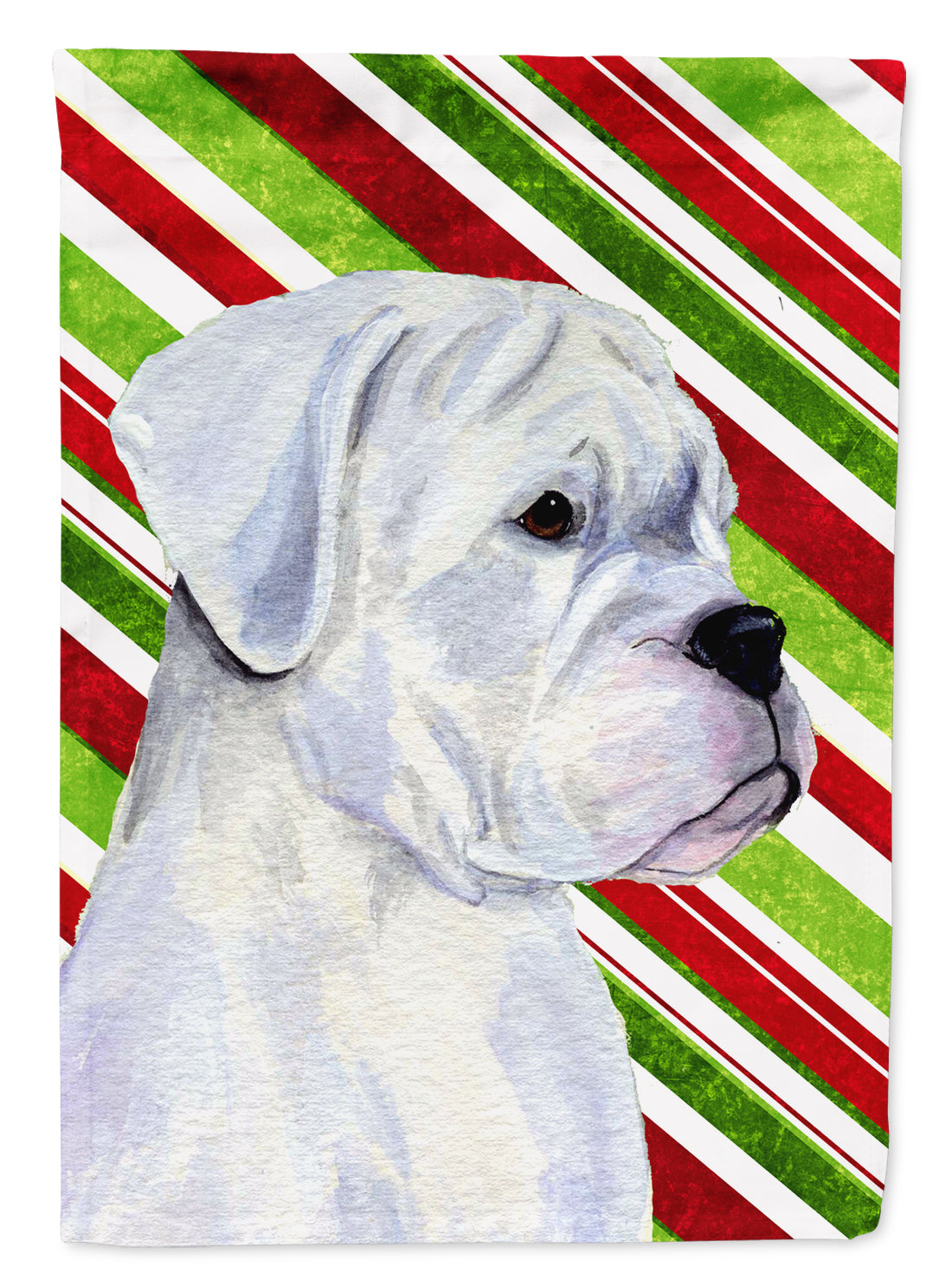 Boxer Candy Cane Holiday Christmas Flag Garden Size.