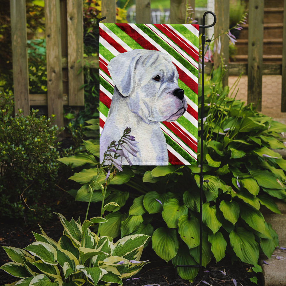 Boxer Candy Cane Holiday Christmas Flag Garden Size.