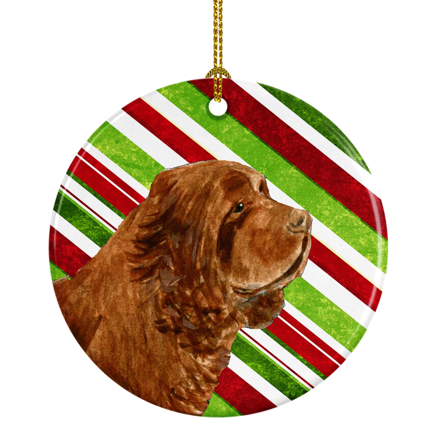 Sussex Spaniel Candy Cane Holiday Christmas Ceramic Ornament SS4579 - the-store.com