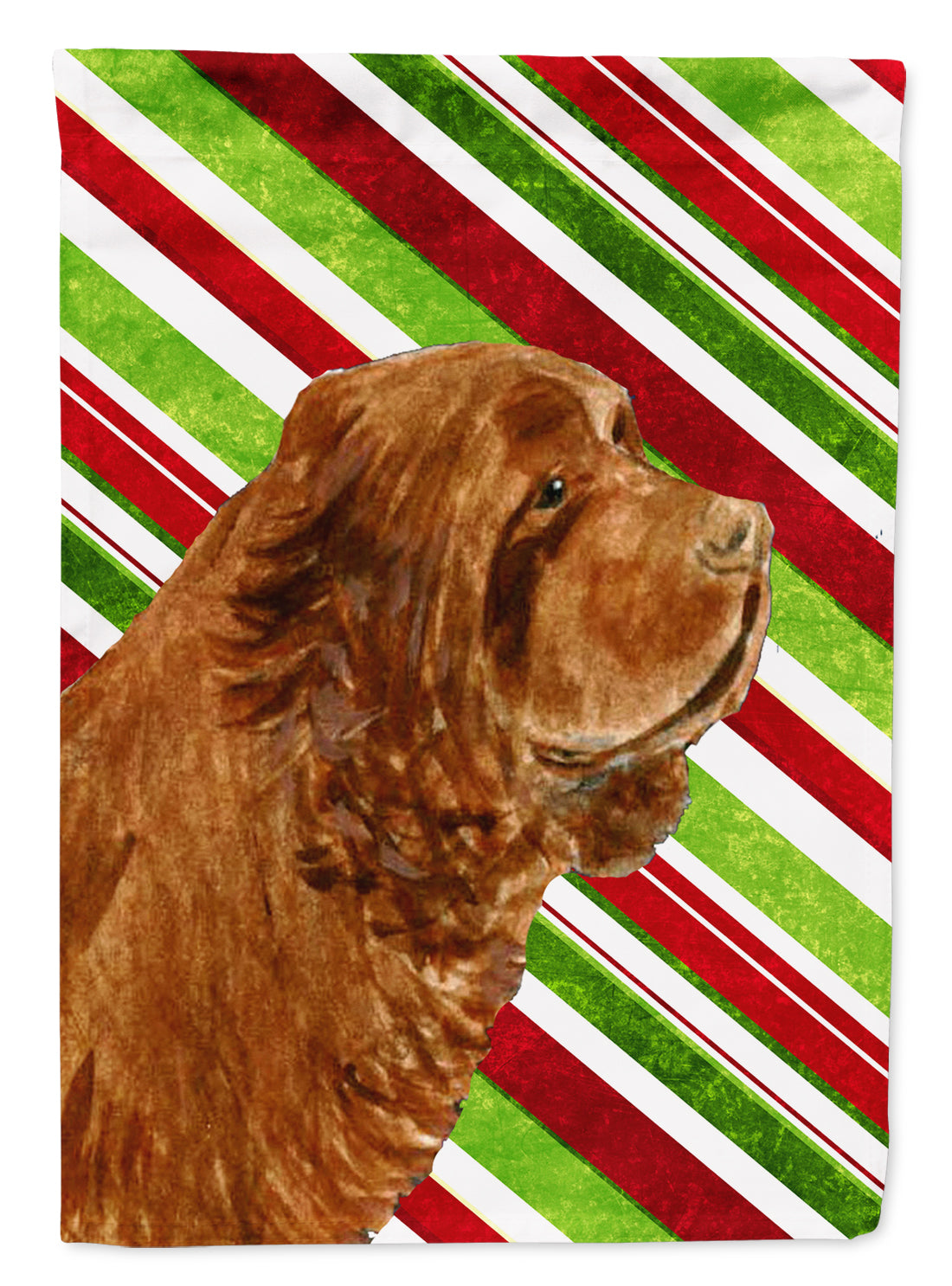 Sussex Spaniel Candy Cane Holiday Christmas Flag Garden Size.