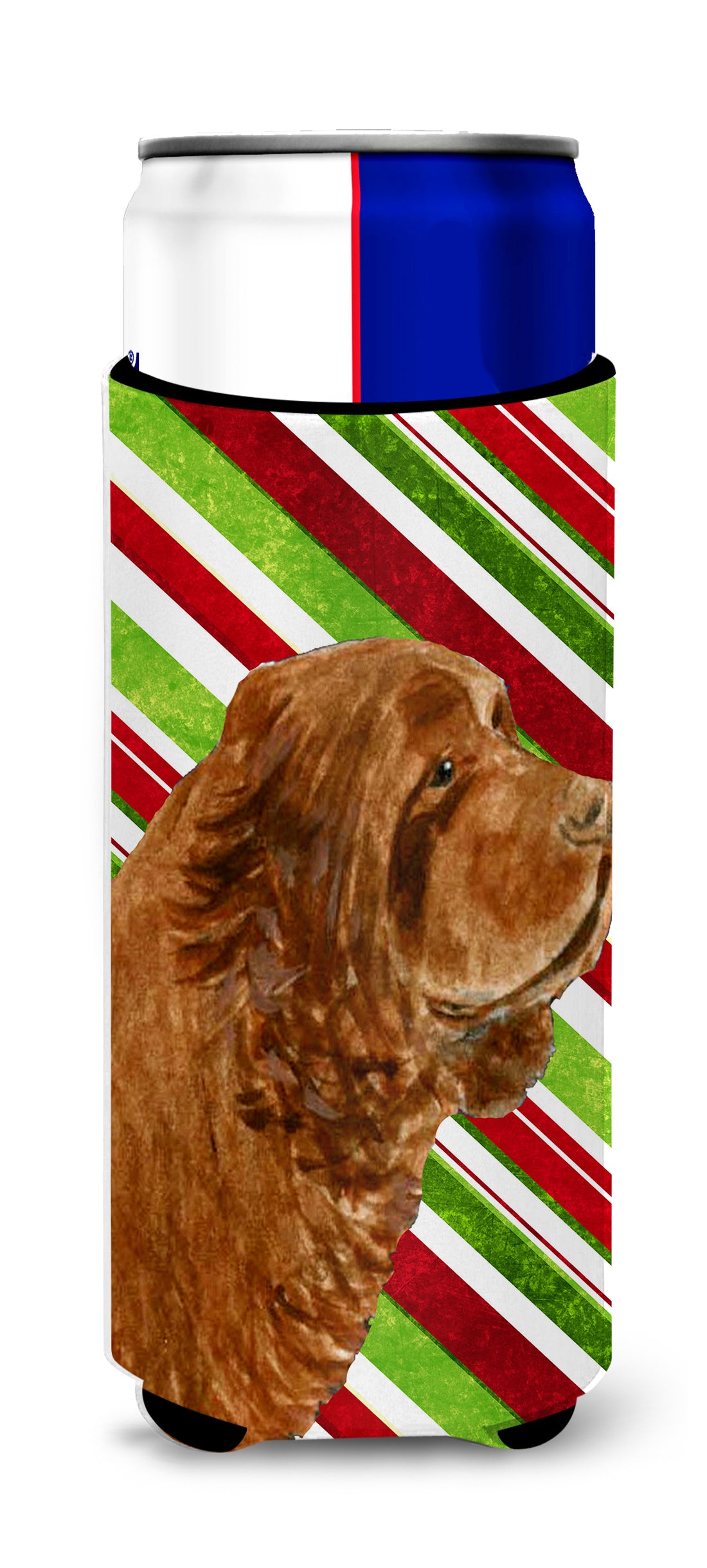 Sussex Spaniel Candy Cane Holiday Christmas Ultra Beverage Insulators for slim cans SS4579MUK.