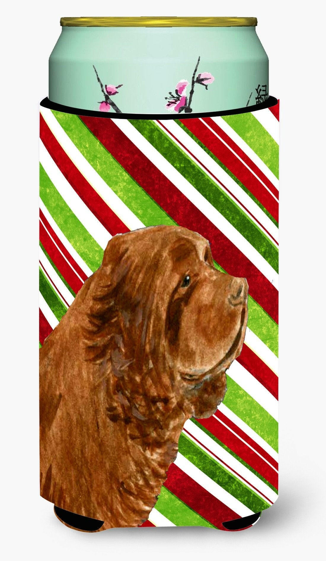 Sussex Spaniel Candy Cane Holiday Christmas  Tall Boy Beverage Insulator Beverage Insulator Hugger by Caroline's Treasures