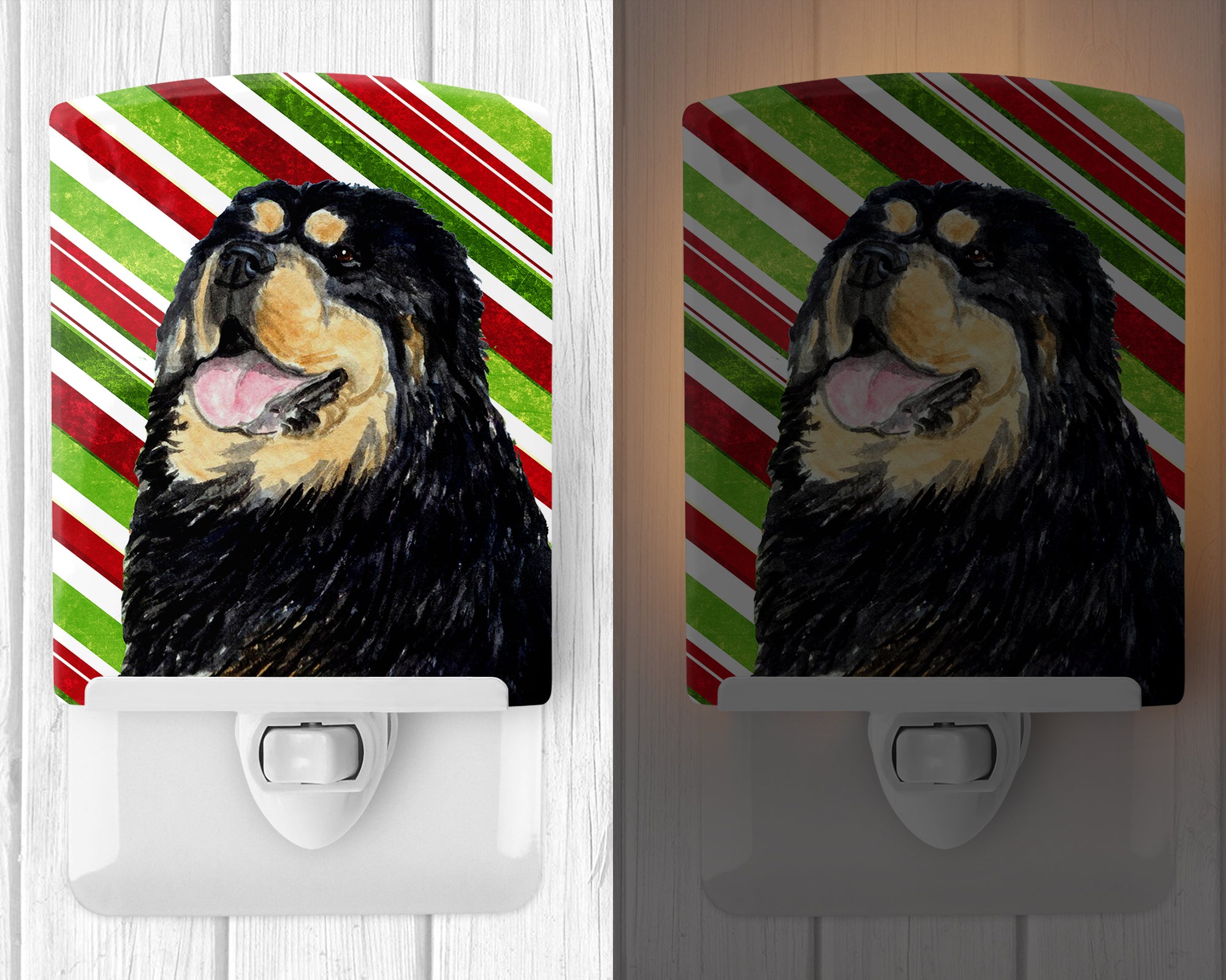 Tibetan Mastiff Candy Cane Holiday Christmas Ceramic Night Light SS4581CNL - the-store.com