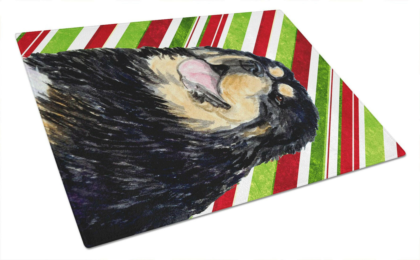 Tibetan Mastiff Candy Cane Holiday Christmas Glass Cutting Board Large by Caroline's Treasures