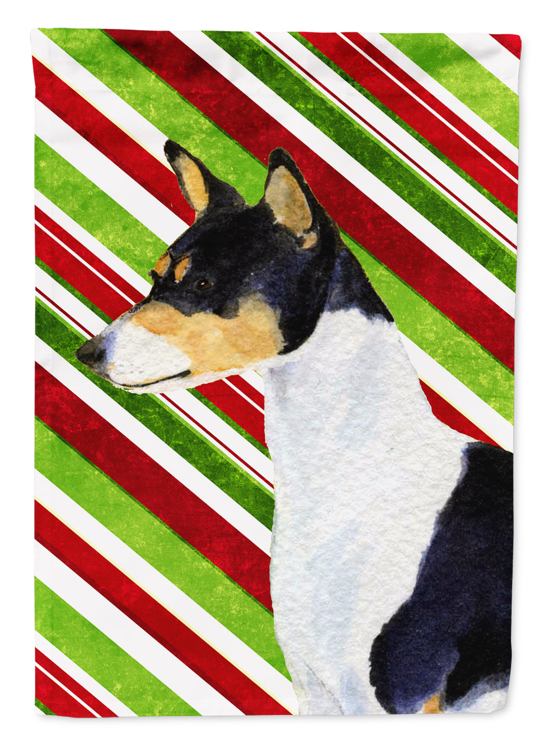 Basenji Candy Cane Holiday Christmas Flag Canvas House Size  the-store.com.