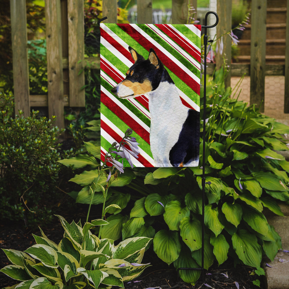 Basenji Candy Cane Holiday Christmas Flag Garden Size.