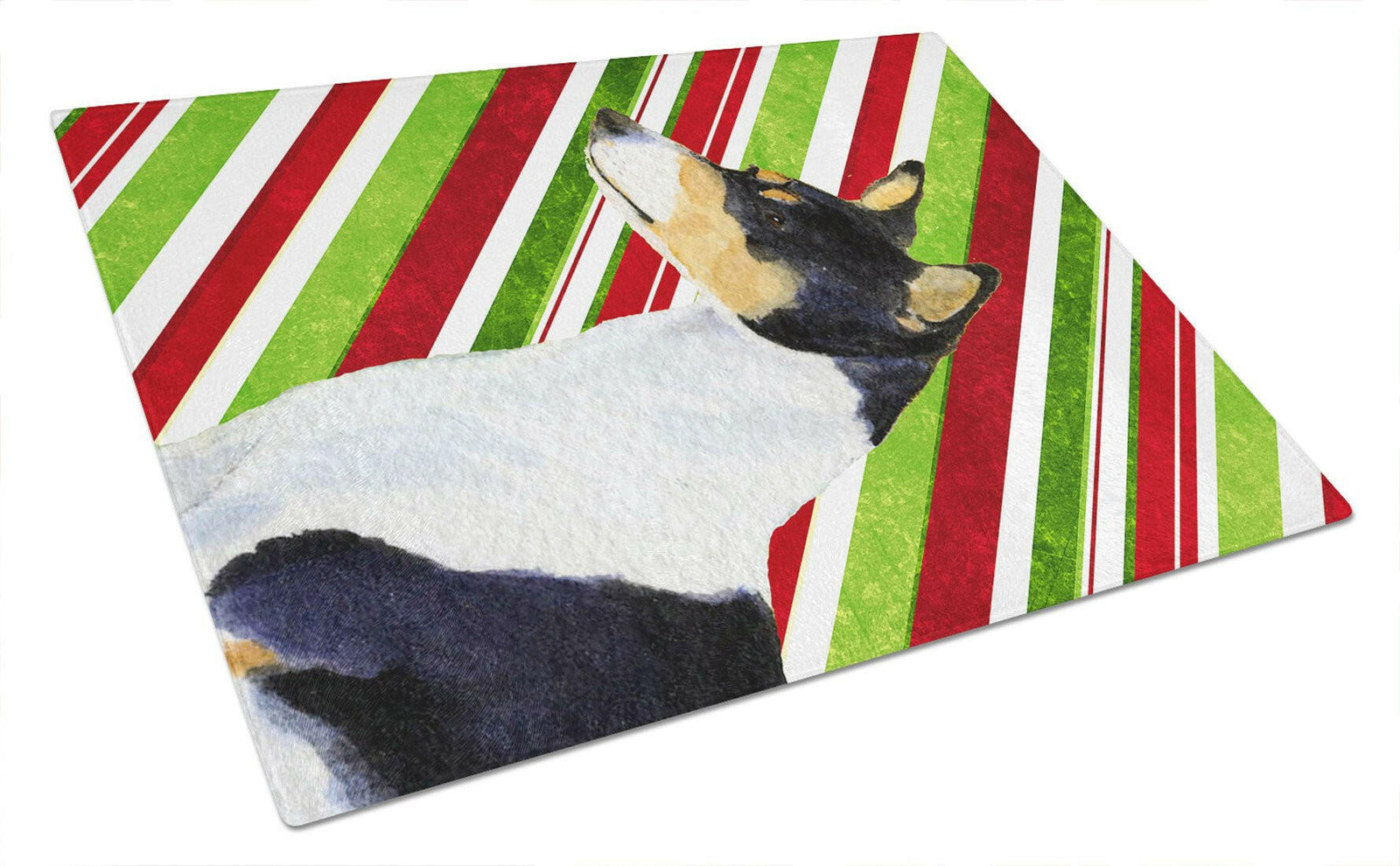 Basenji Candy Cane Holiday Christmas Glass Cutting Board Large by Caroline's Treasures