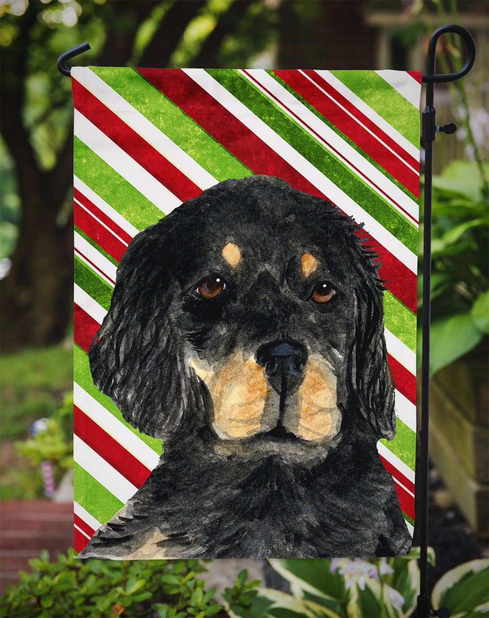 Gordon Setter Candy Cane Holiday Christmas Flag Garden Size.