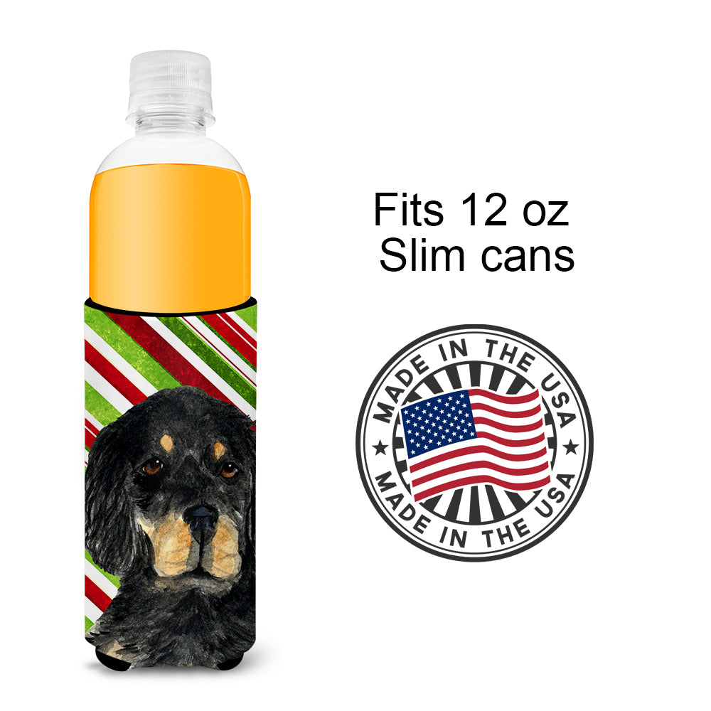 Gordon Setter Candy Cane Holiday Christmas Ultra Beverage Insulators for slim cans SS4584MUK.