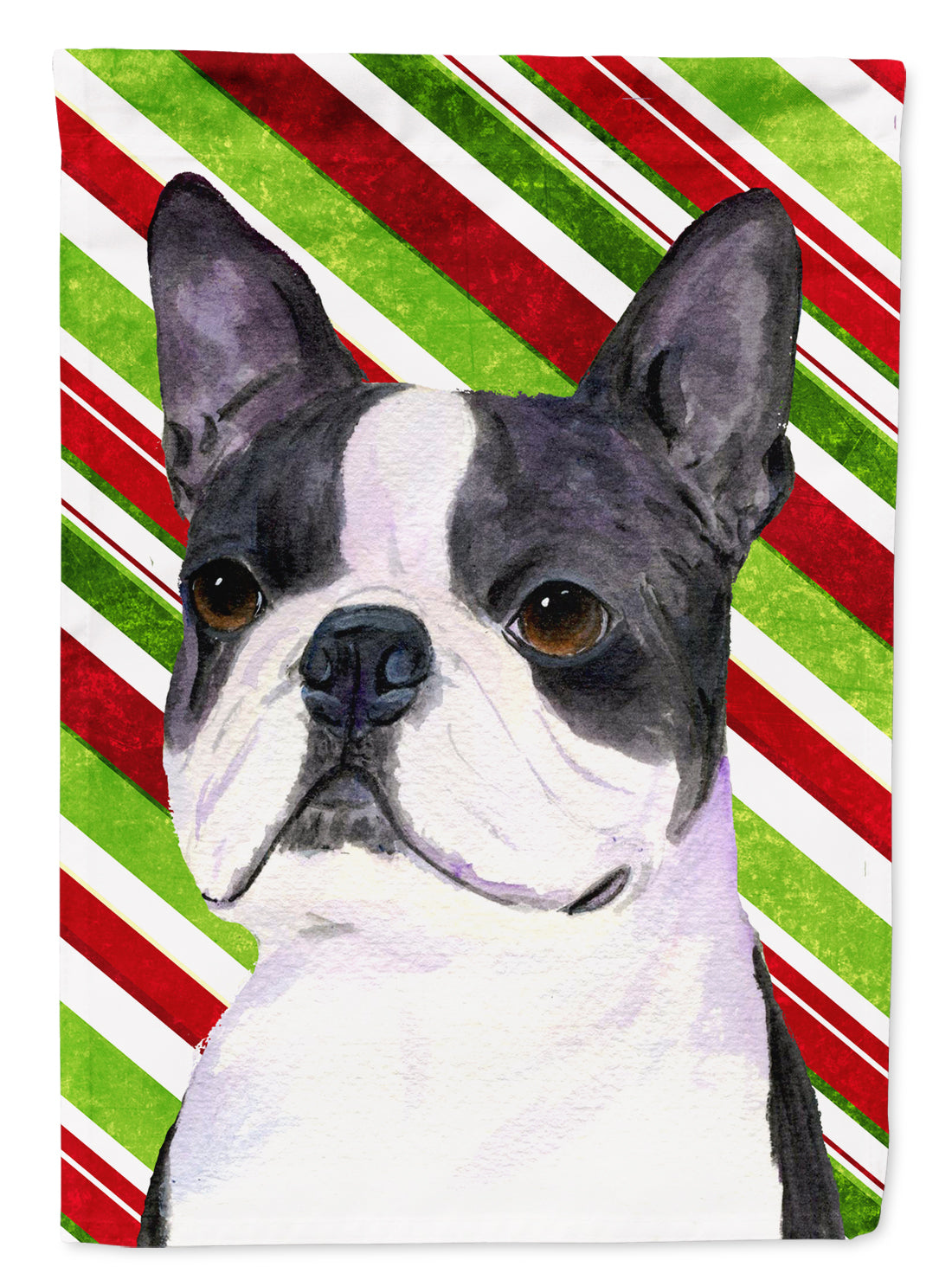 Boston Terrier Candy Cane Holiday Christmas Flag Canvas House Size  the-store.com.