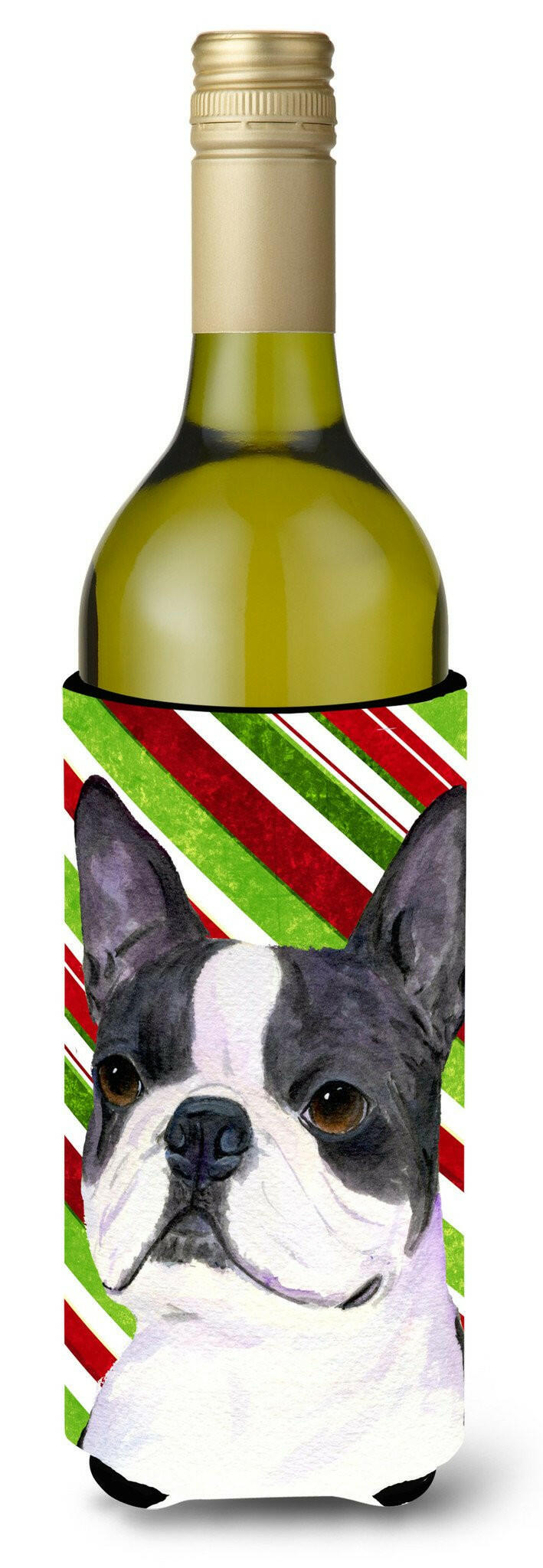 Boston Terrier Candy Cane Holiday Christmas Wine Bottle Beverage Insulator Beverage Insulator Hugger by Caroline's Treasures