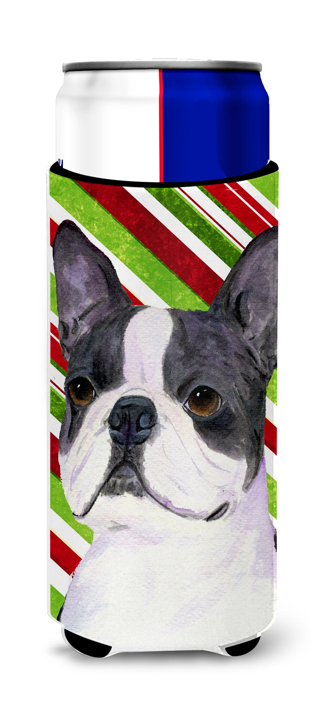 Boston Terrier Candy Cane Holiday Christmas Ultra Beverage Insulators for slim cans SS4585MUK.