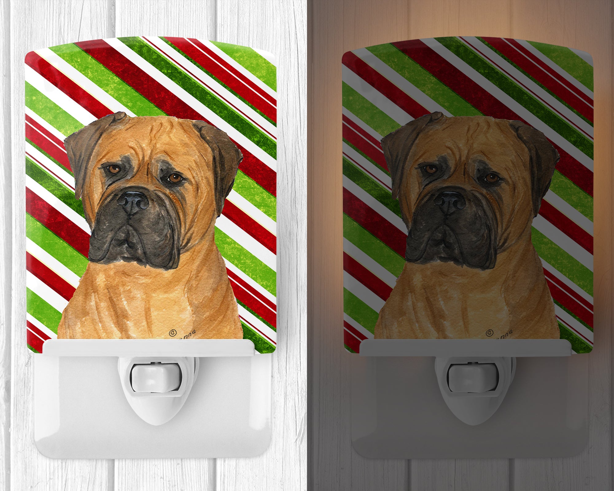 Bullmastiff Candy Cane Holiday Christmas Ceramic Night Light SS4586CNL - the-store.com