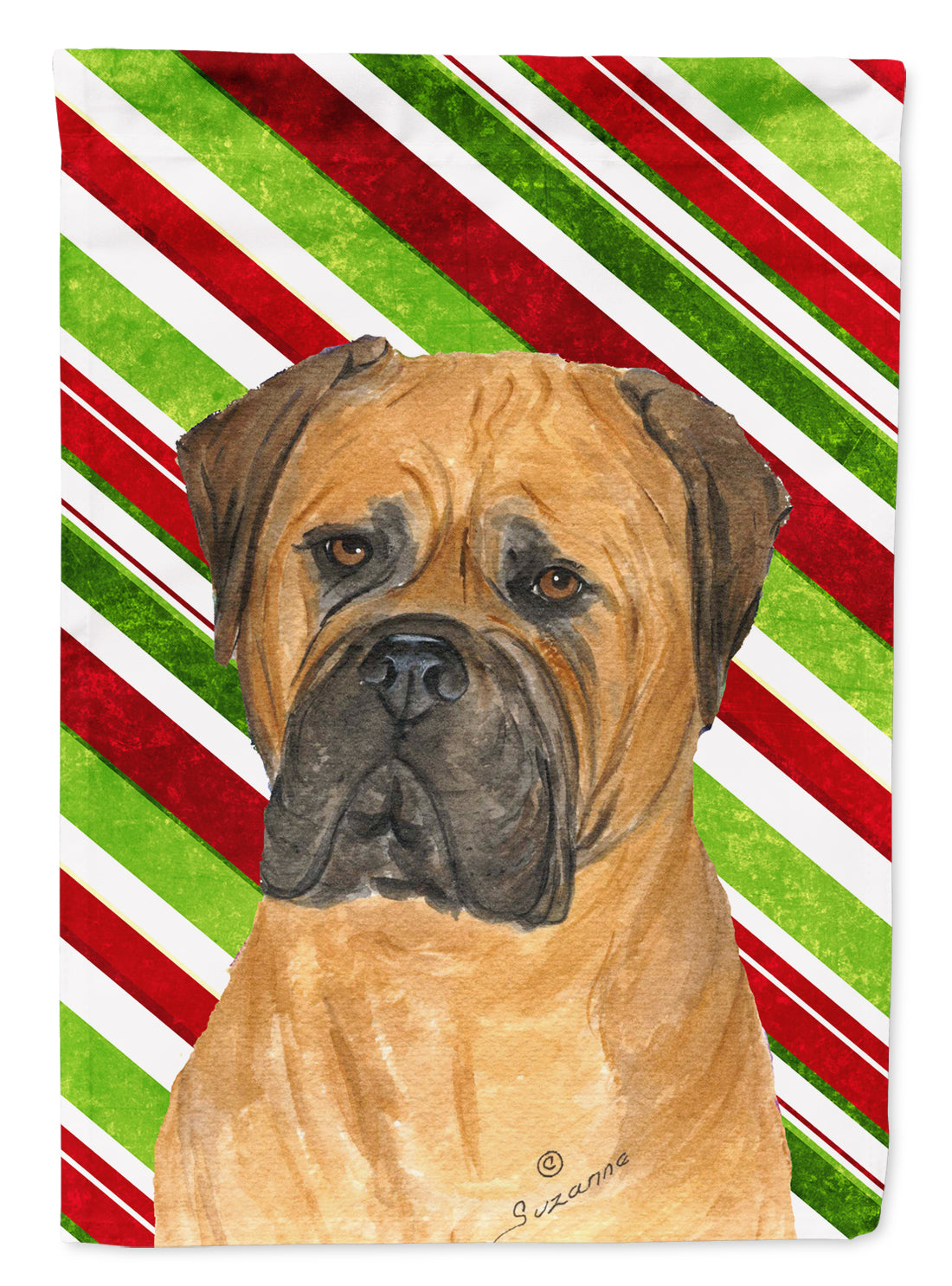 Bullmastiff Candy Cane Holiday Christmas Flag Garden Size.