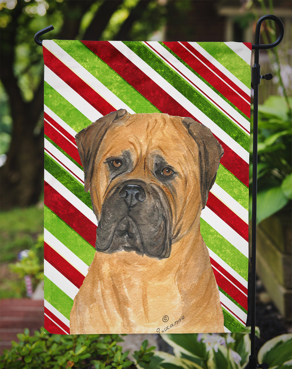 Bullmastiff Candy Cane Holiday Christmas Flag Garden Size.