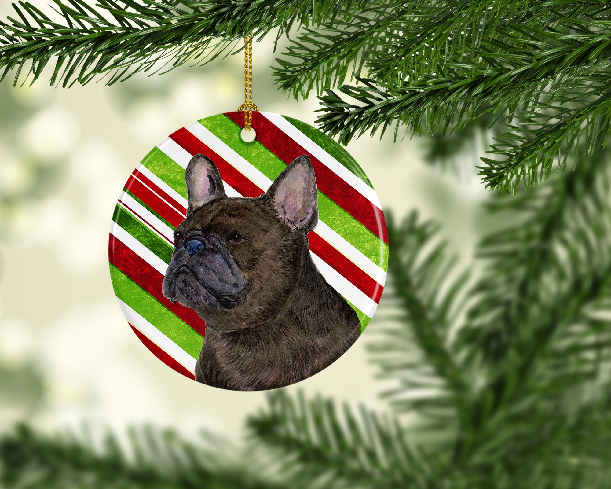 French Bulldog Candy Cane Holiday Christmas Ceramic Ornament SS4588 - the-store.com