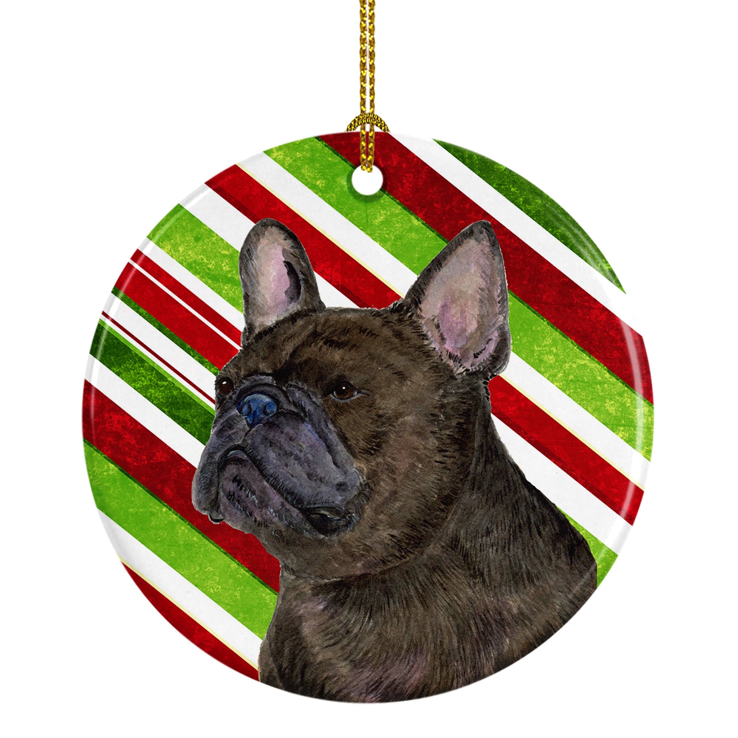 French Bulldog Candy Cane Holiday Christmas Ceramic Ornament SS4588 - the-store.com