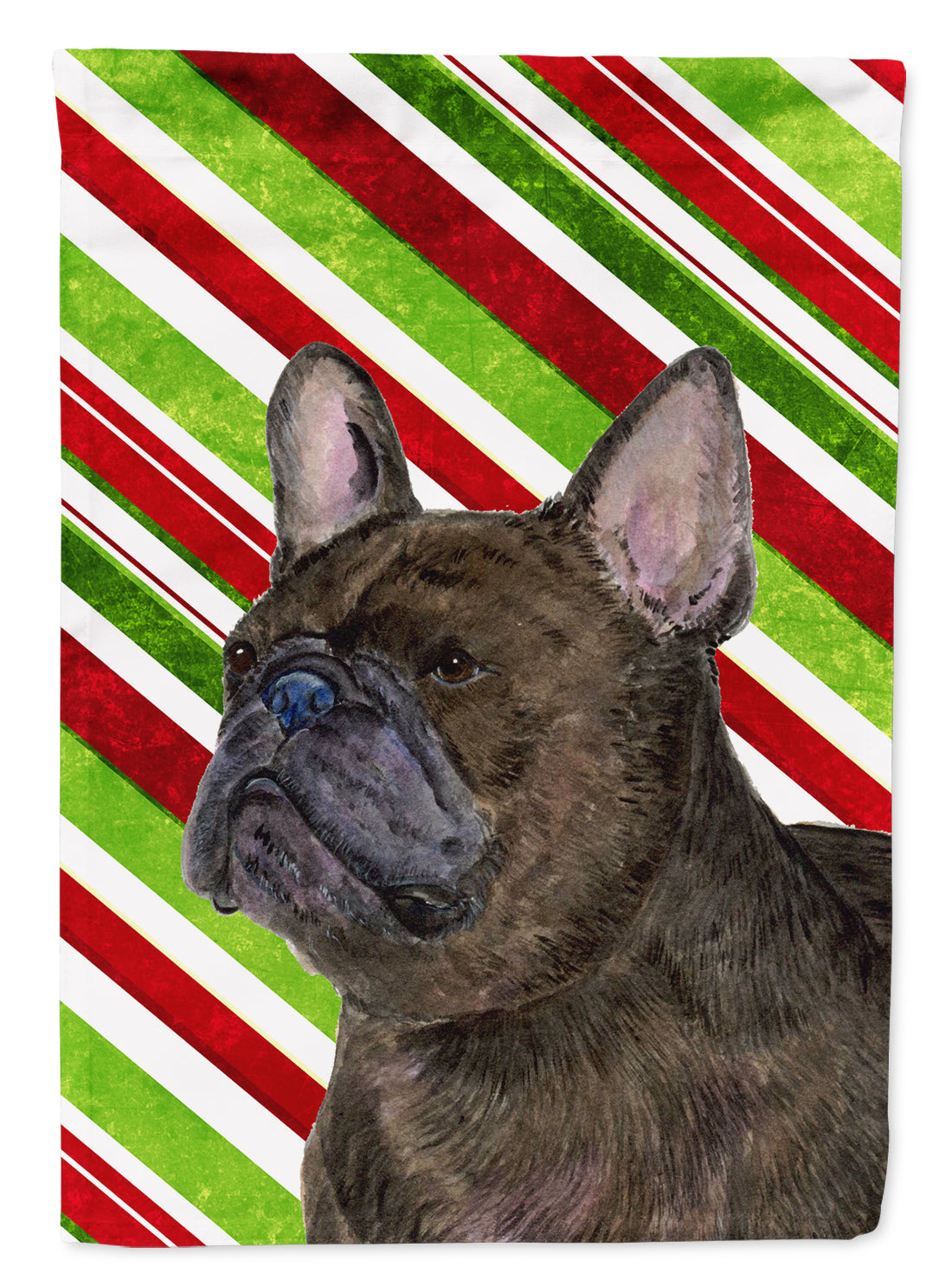 French Bulldog Candy Cane Holiday Christmas Flag Garden Size.