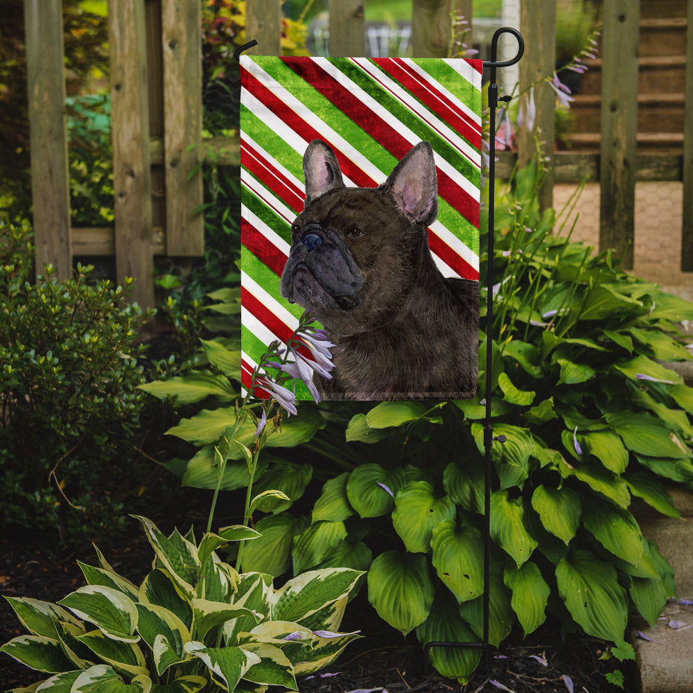 French Bulldog Candy Cane Holiday Christmas Flag Garden Size.