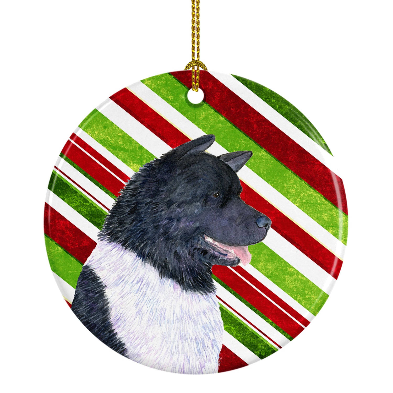 Akita Candy Cane Holiday Christmas Ceramic Ornament SS4590 - the-store.com