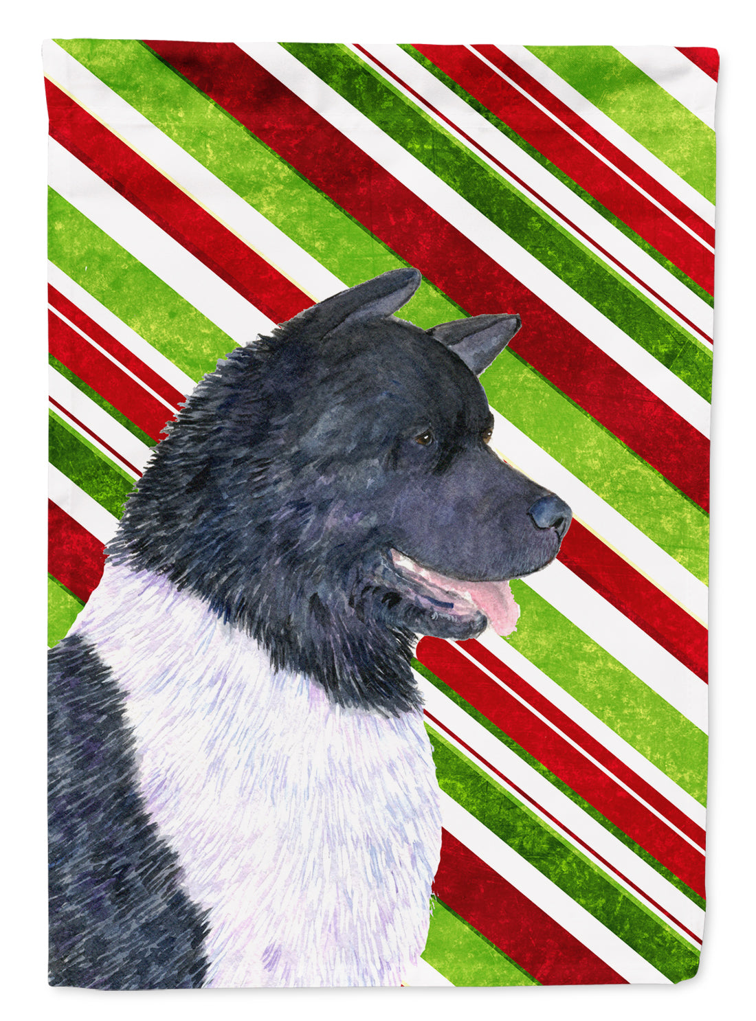 Akita Candy Cane Holiday Christmas Flag Garden Size.