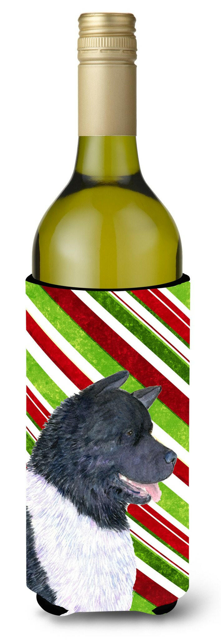 Akita Candy Cane Holiday Christmas Wine Bottle Beverage Insulator Beverage Insulator Hugger by Caroline&#39;s Treasures