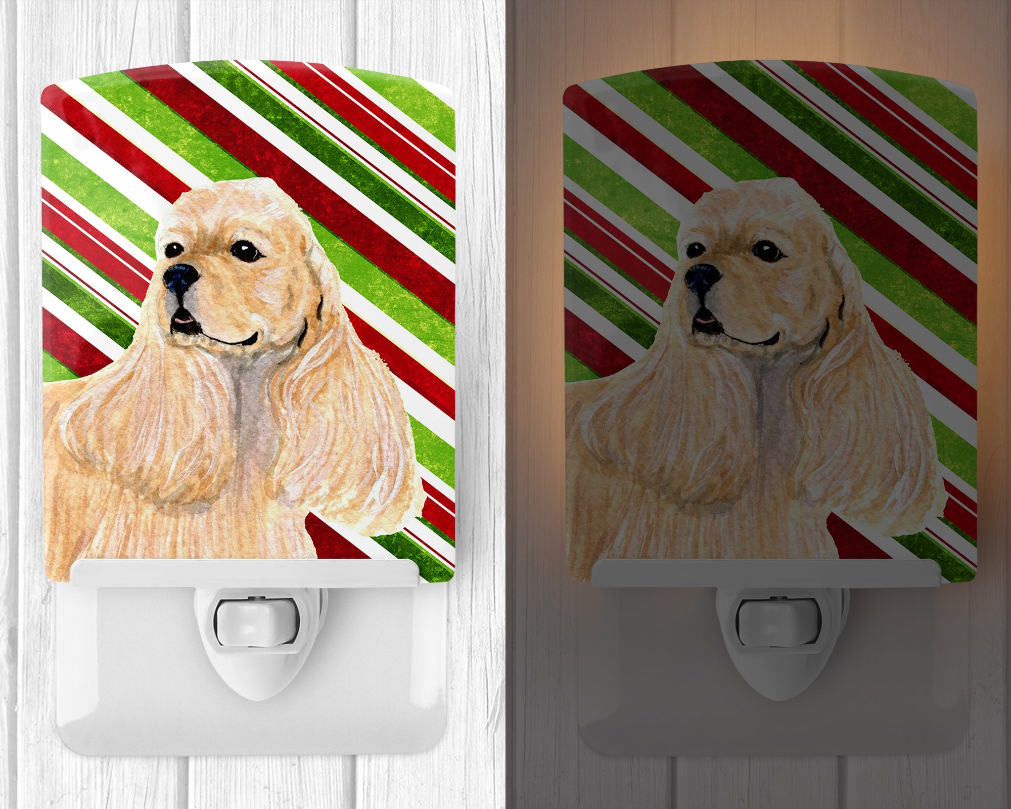 Cocker Spaniel Candy Cane Holiday Christmas Ceramic Night Light SS4591CNL - the-store.com