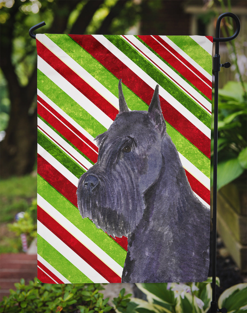 Schnauzer Candy Cane Holiday Christmas Flag Garden Size.