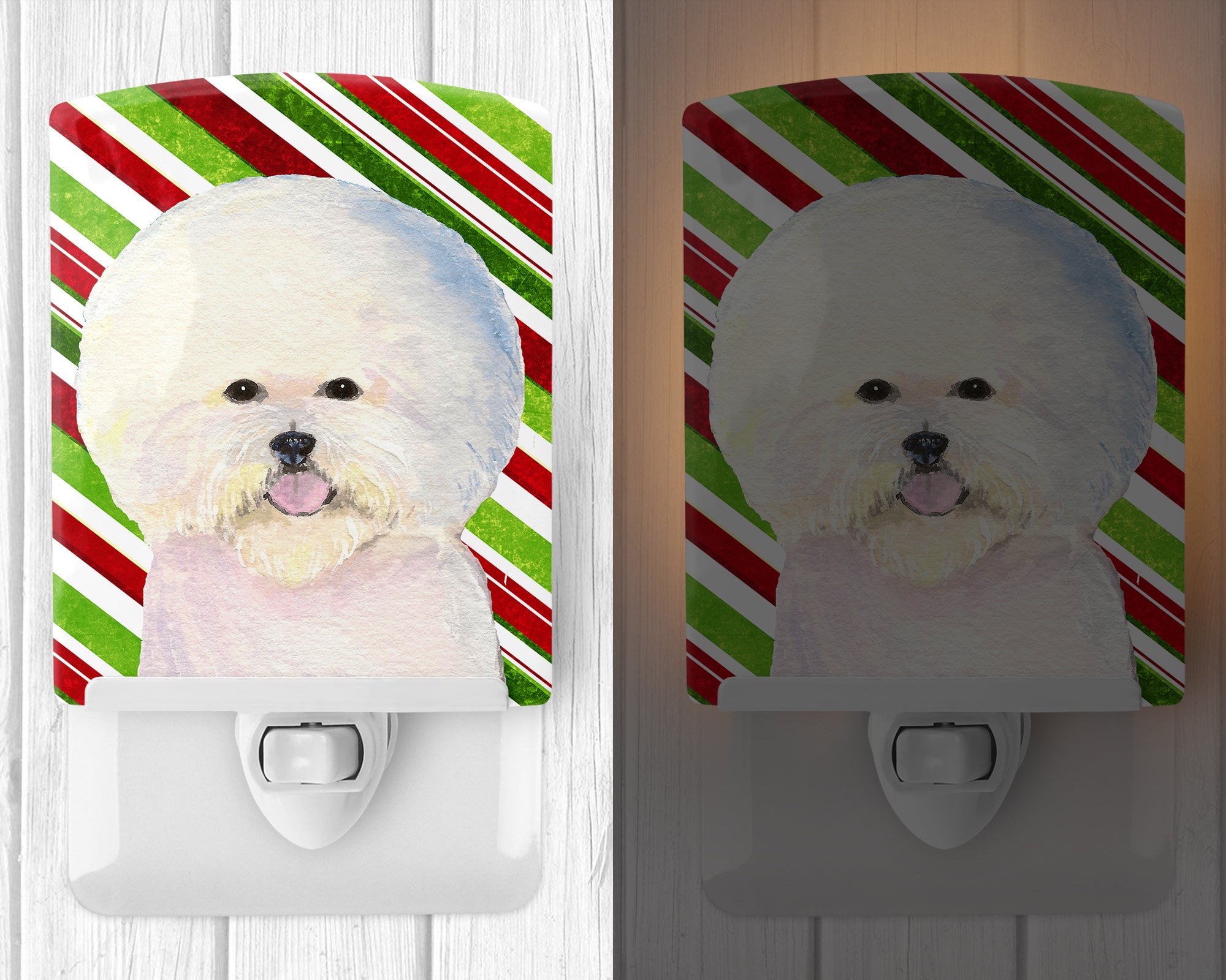 Bichon Frise Candy Cane Holiday Christmas Ceramic Night Light SS4595CNL - the-store.com