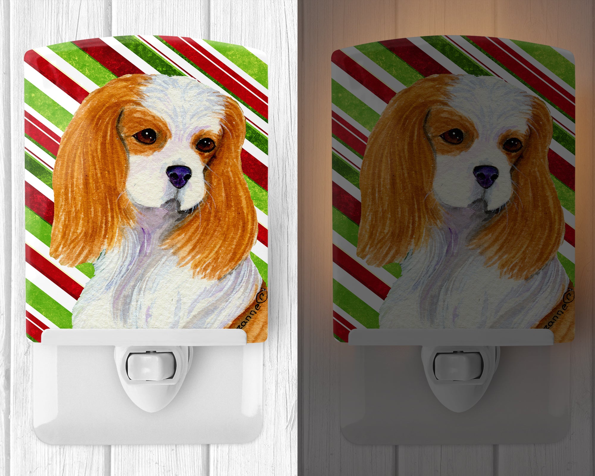 Cavalier Spaniel Candy Cane Holiday Christmas Ceramic Night Light SS4596CNL - the-store.com