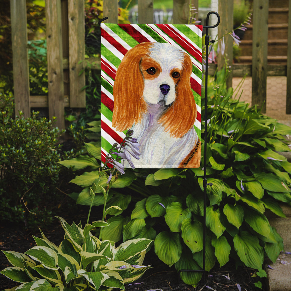 Cavalier Spaniel Candy Cane Holiday Christmas Flag Garden Size.