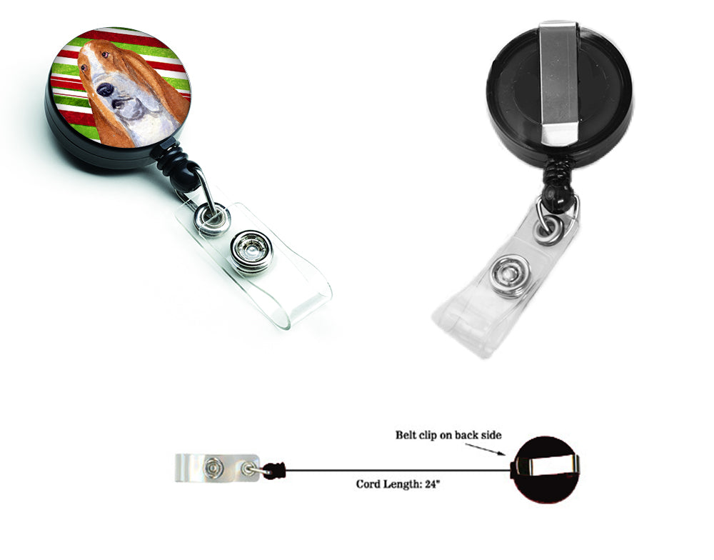 Basset Hound Candy Cane Holiday Christmas Retractable Badge Reel SS4597BR  the-store.com.