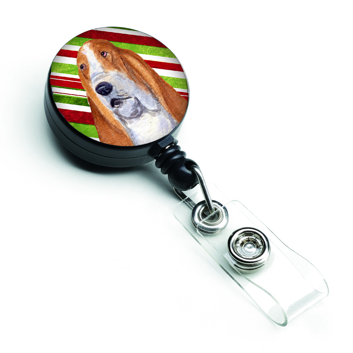 Basset Hound Candy Cane Holiday Christmas Retractable Badge Reel SS4597BR  the-store.com.