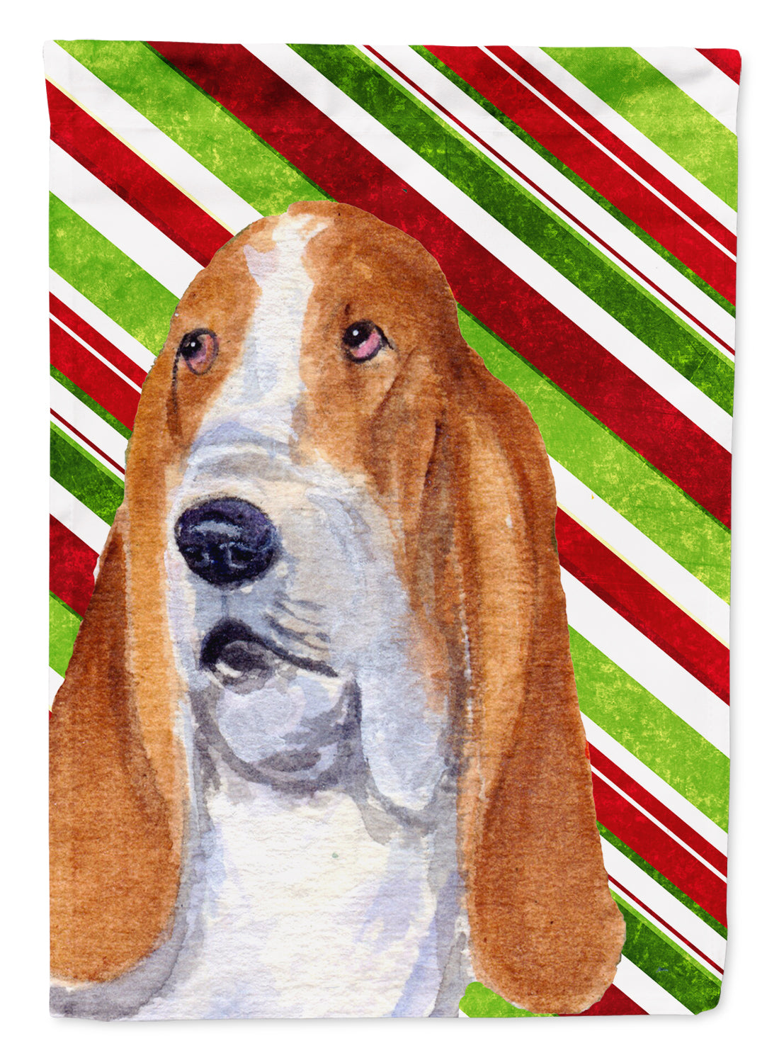 Basset Hound Candy Cane Holiday Christmas Flag Canvas House Size  the-store.com.