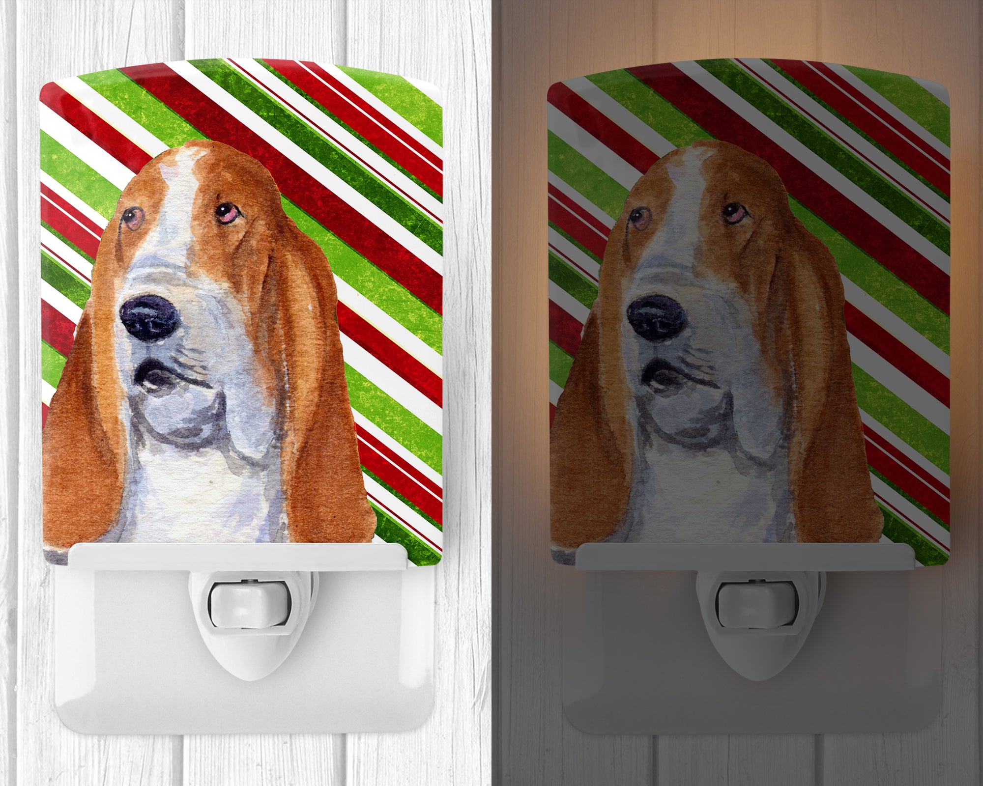 Basset Hound Candy Cane Holiday Christmas Ceramic Night Light SS4597CNL - the-store.com