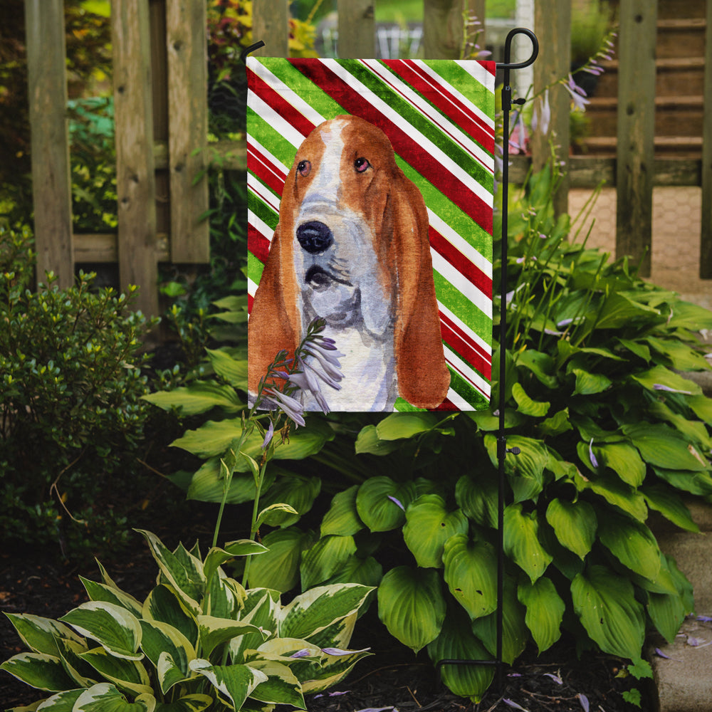 Basset Hound Candy Cane Holiday Christmas Flag Garden Size.