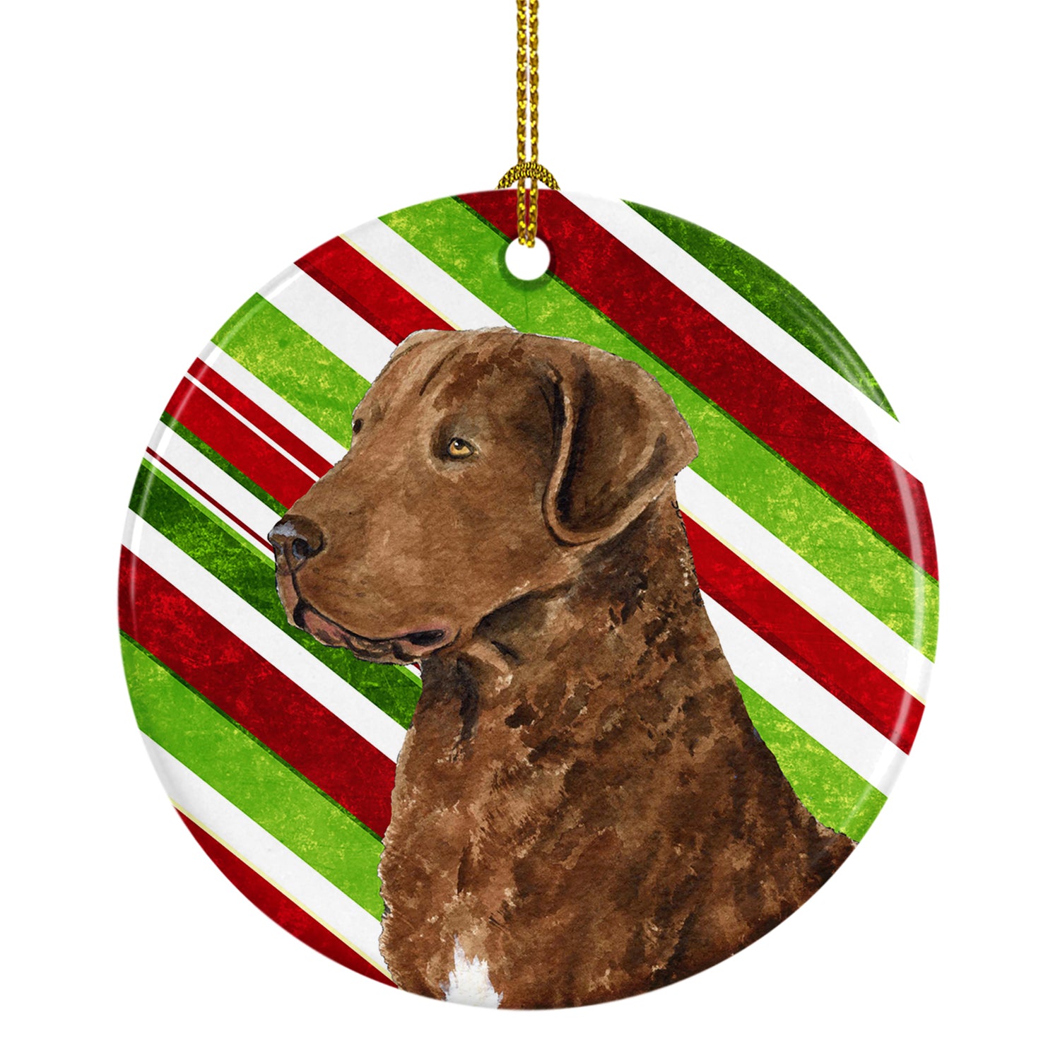 Chesapeake Bay Retriever Candy Cane Holiday Christmas Ceramic Ornament SS4600 - the-store.com