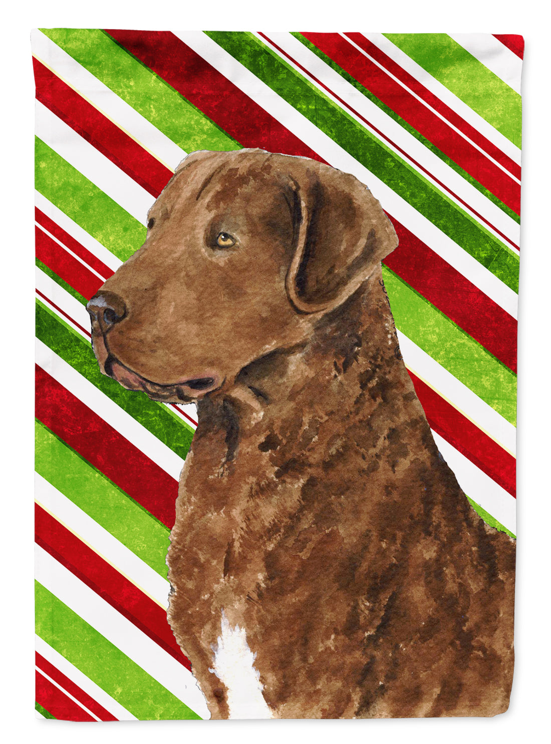 Chesapeake Bay Retriever Candy Cane Holiday Christmas Flag Garden Size.