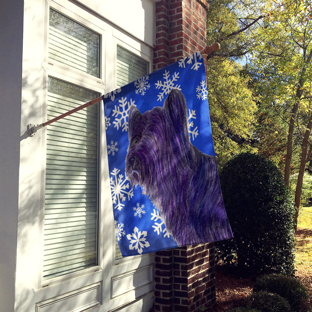 Skye Terrier Winter Snowflakes Holiday Flag Canvas House Size  the-store.com.